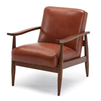 LSFH Unique Design Austin Caramel Leatherette Accent Chair Armchair with Solid Sagwan Wooden Frame Single Sofa Chair for Small Apartments, Living Room or Bedroom (Brown, Set of 2 Chairs)