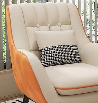 LSFH Unique Design True Innovations Nordic Light Accent Chair, Armchair with Solid Sagwan Wooden Frame for Small Apartments, Living Room or Bedroom (Set of 2 Chairs, Beige & Orange)