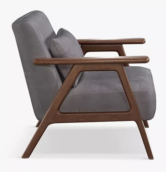 LSFH Unique Design True Innovations Hendricks Leatherette Accent Chair Armchair with Solid Sagwan Wooden Frame Single Sofa Chair for Small Apartments, Living Room (Set of 2 Chairs, Light Grey)