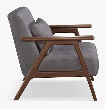 LSFH Unique Design True Innovations Hendricks Leatherette Accent Chair Armchair with Solid Sagwan Wooden Frame Single Sofa Chair for Small Apartments, Living Room or Bedroom (1 Chair, Light Grey)