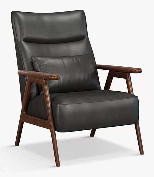 LSFH Unique Design True Innovations High Back Hendricks Leatherette Accent with Solid Sagwan Wooden Frame Single Sofa for Small Apartments, Living Room or Bedroom (Set of 2 Chairs, Charcoal)