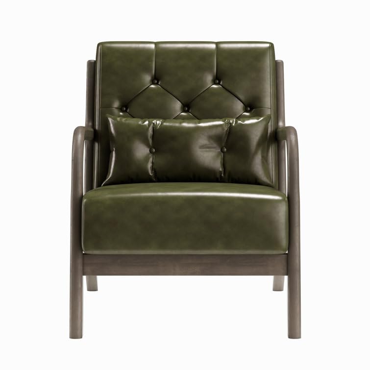 LSFH Unique Design True Innovations Alcie Accent Chair, Ottoman Armchair with Solid Sagwan Wooden Frame Single Sofa Chair for Small Apartments, Living Room or Bedroom (1 Chair, Kai Green)