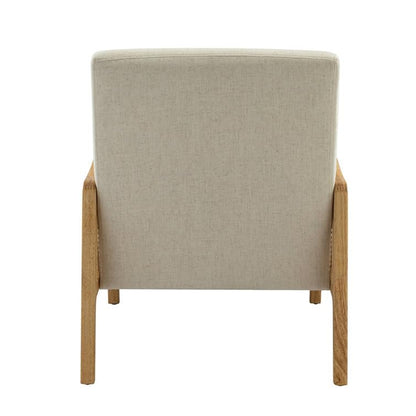 LSFH Unique Design Fabric Upholstered Rattan Cane Accent Chair, Armchair with Solid Sagwan Wooden Frame Single Sofa Chair for Small Apartments, Living Room or Bedroom (1 Chair, Off White)