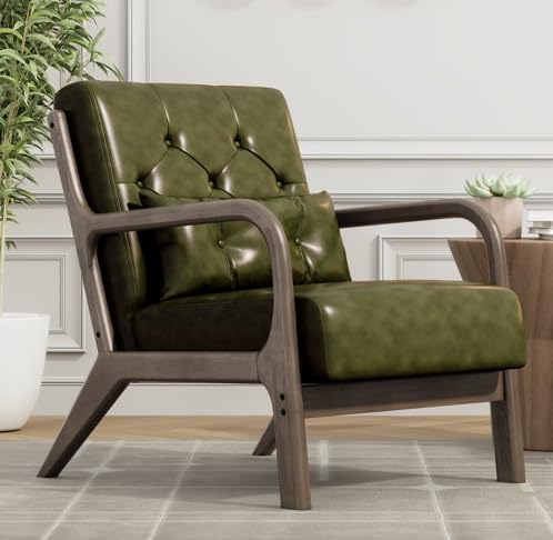 LSFH Unique Design True Innovations Alcie Accent Chair, Ottoman Armchair with Solid Sagwan Wooden Frame Single Sofa Chair for Small Apartments, Living Room or Bedroom (1 Chair, Kai Green)