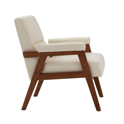 LSFH Unique Design True Innovations Mackenne Accent Chair, Ottoman Armchair with Solid Sagwan Wooden Frame Single Sofa Chair for Small Apartments, Living Room or Bedroom (1 Chair, Cream White)