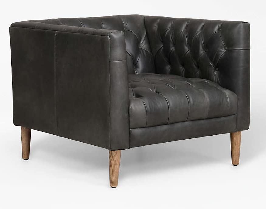 LSFH Unique Design Rollins Button Tufted Accent Chair Armchair with Solid Sagwan Wooden Legs Single Sofa Chair for Small Apartments, Living Room or Bedroom (1 Chairs, Black)