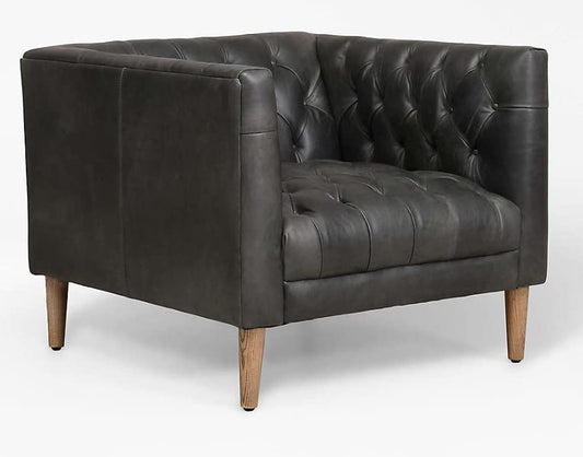 LSFH Unique Design Rollins Button Tufted Accent Chair Armchair with Solid Sagwan Wooden Legs Single Sofa Chair for Small Apartments, Living Room or Bedroom (1 Chairs, Black)