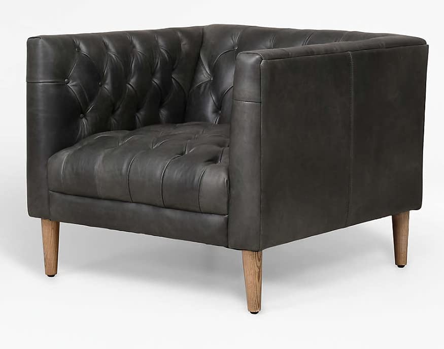 LSFH Unique Design Rollins Button Tufted Accent Chair Armchair with Solid Sagwan Wooden Legs Single Sofa Chair for Small Apartments, Living Room or Bedroom (Set of 2 Chairs, Black)