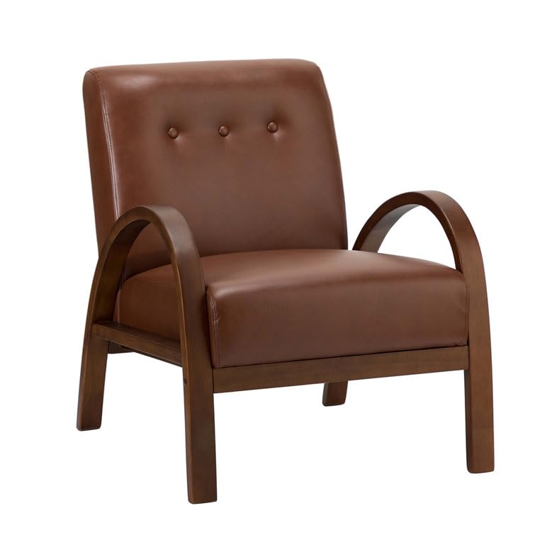 LSFH Unique Design True Innovations Vegaz Accent Chair, Ottoman Armchair with Solid Sagwan Wooden Frame Single Sofa Chair for Small Apartments, Living Room or Bedroom (1 Chair, Dark Brown)