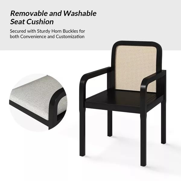 LSGF Luxury Design Traditional Rattan Cane Hulalaz Armchair Accent Chair with Solid Sagwan Wooden Legs Sofa Set for Small Apartments, Living Room or Bedroom (Set of 2 Chairs, Black Deco Finishing)