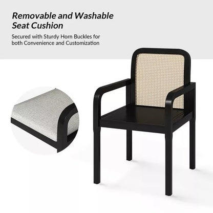 LSGF Luxury Design Traditional Rattan Cane Hulalaz Armchair Accent Chair with Solid Sagwan Wooden Legs Sofa Set for Small Apartments, Living Room or Bedroom (Set of 2 Chairs, Black Deco Finishing)