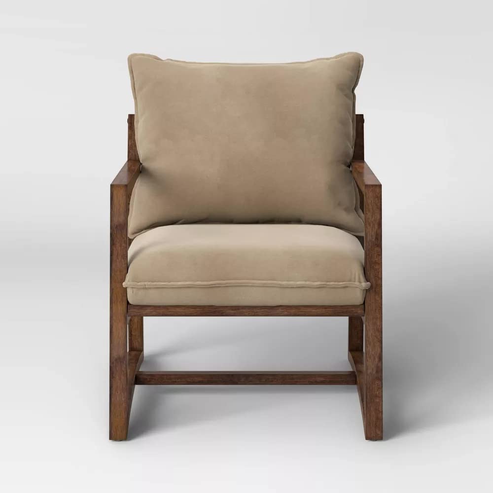 LSFH Unique Design Higginz Lounge Chair, Accent Chair Armchair with Solid Sagwan Wooden Frame Single Sofa Chair for Small Apartments, Living Room or Bedroom (1 Chair, Beige)