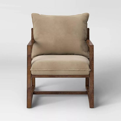LSFH Unique Design Higginz Lounge Chair, Accent Chair Armchair with Solid Sagwan Wooden Frame Single Sofa Chair for Small Apartments, Living Room or Bedroom (1 Chair, Beige)