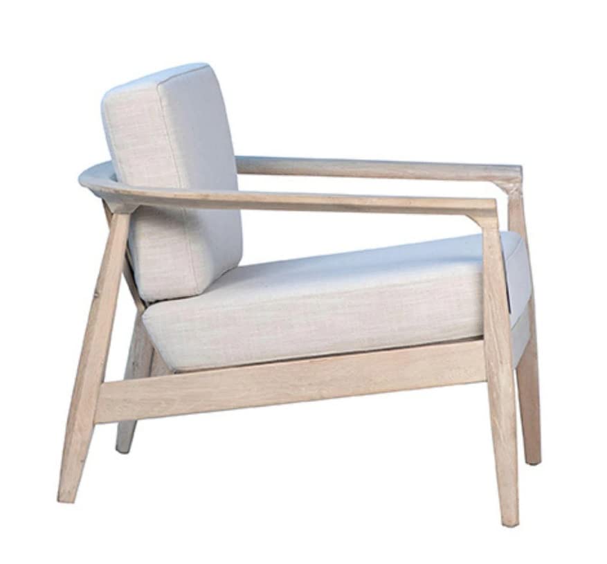 LSFH Unique Design True Innovations Patricia Fabric Accent Chair Armchair with Solid Sagwan Wooden Frame Single Sofa Chair for Small Apartments, Living Room or Bedroom (Set of 2 Chairs, Beige)