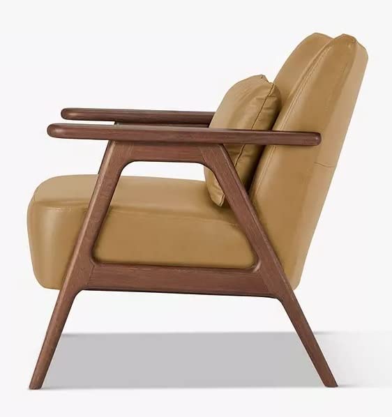 LSFH Unique Design True Innovations Hendricks Leatherette Accent Chair Armchair with Solid Sagwan Wooden Frame Single Sofa Chair for Small Apartments, Living Room or Bedroom (1 Chair, Light Brown)