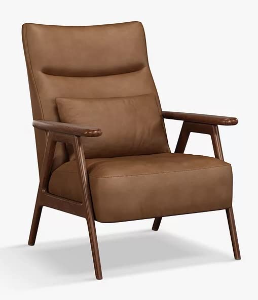 LSFH Unique Design True Innovations High Back Hendricks Leatherette Accent with Solid Sagwan Wooden Frame Single Sofa for Small Apartments, Living Room or Bedroom (1 Chair, Brown)