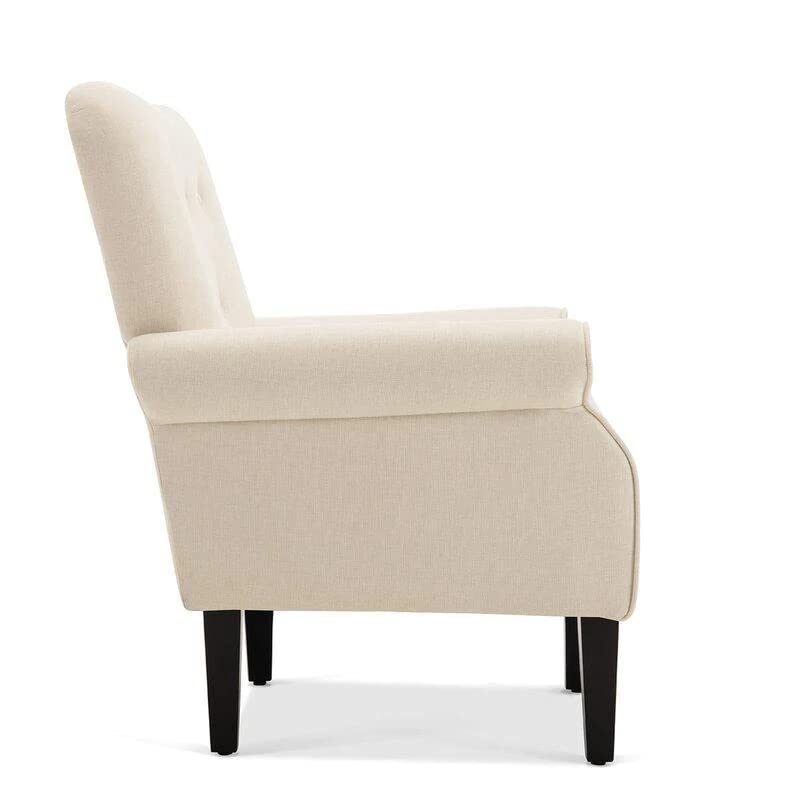 LSFH Unique Design Versatile Button Tufted Fabric Accent Chair Armchair with Solid Sagwan Wooden Frame Single Sofa Chair for Small Apartments, Living Room or Bedroom (Set of 2 Chairs, Cream)