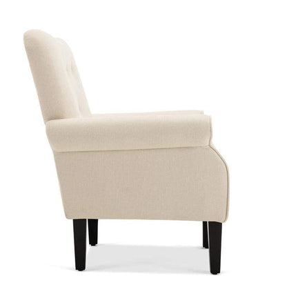 LSFH Unique Design Versatile Button Tufted Fabric Accent Chair Armchair with Solid Sagwan Wooden Frame Single Sofa Chair for Small Apartments, Living Room or Bedroom (Set of 2 Chairs, Cream)