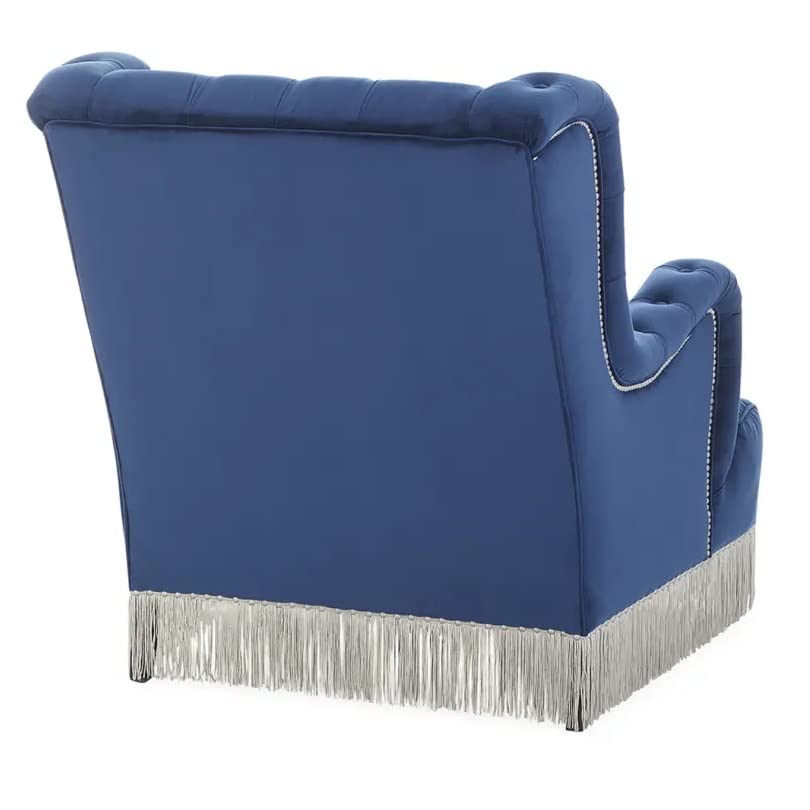 LSFH Unique Design True Innovations Fringed Wing Accent Chair with Fringe Trim and Tufted Back Armchair Single Sofa Chair for Small Apartments, Living Room or Bedroom (1 Chair, Blue)