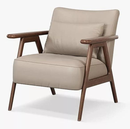 LSFH Unique Design True Innovations Hendricks Leatherette Accent Chair Armchair with Solid Sagwan Wooden Frame Single Sofa Chair for Small Apartments, Living Room or Bedroom (1 Chair, Beige)