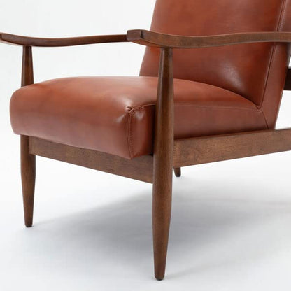 LSFH Unique Design Austin Caramel Leatherette Accent Chair Armchair with Solid Sagwan Wooden Frame Single Sofa Chair for Small Apartments, Living Room or Bedroom (Brown, 1 Chair)