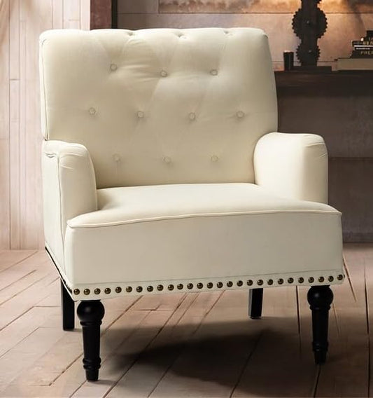 LSFH Unique Design True Innovations Jakuz Accent Chair, Armchair with Solid Sagwan Wooden Frame Single Sofa Chair for Small Apartments, Living Room or Bedroom (1 Chair, Cream)
