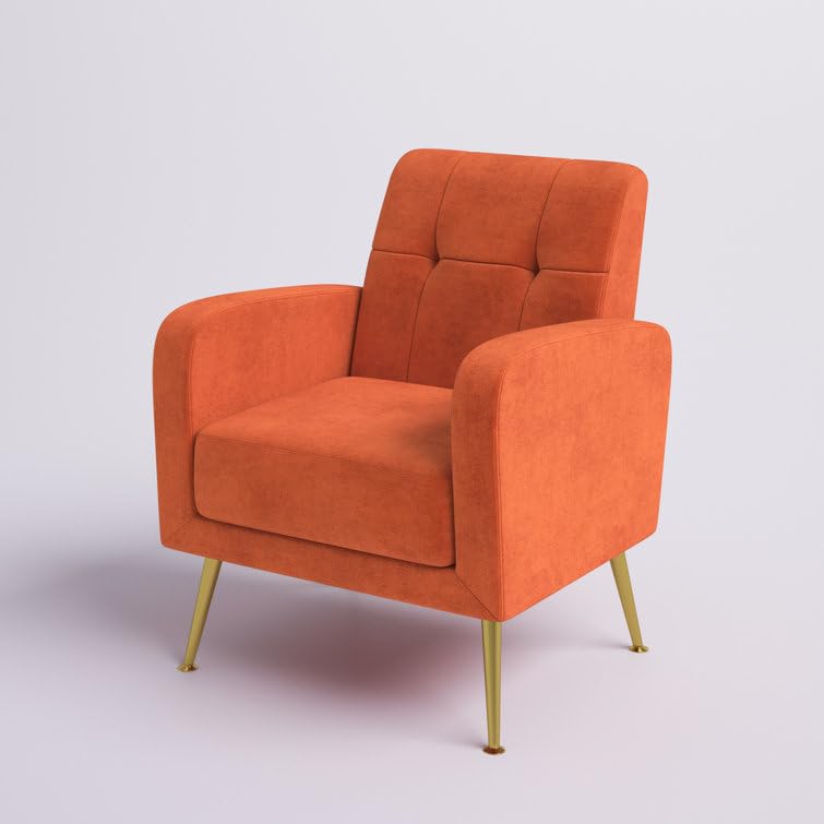 LSFH Unique Design True Innovations Florianaz Accent Chair, Armchair with Solid Sagwan Wooden Frame Single Sofa Chair for Small Apartments, Living Room or Bedroom (Set of 2 Chairs, Orange)