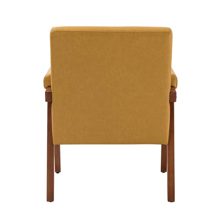 LSFH Unique Design True Innovations Mackenne Accent Chair, Ottoman Armchair with Solid Sagwan Wooden Frame Single Sofa Chair for Small Apartments, Living Room or Bedroom (1 Chair, Brown)