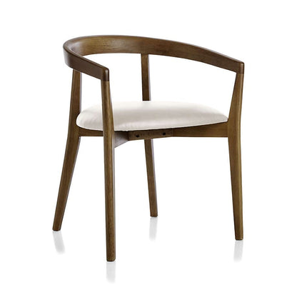 LSFH Unique Design Stone Round Back Dining Chair Accent Armchair with Solid Teak Wood Frame, Cream