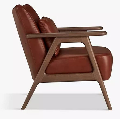 LSFH Unique Design True Innovations Hendricks Leatherette Accent Chair Armchair with Solid Sagwan Wooden Frame Single Sofa Chair for Small Apartments, Living Room or Bedroom (1 Chair, Brown)