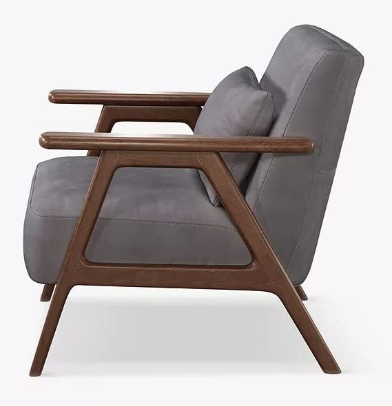 LSFH Unique Design True Innovations Hendricks Leatherette Accent Chair Armchair with Solid Sagwan Wooden Frame Single Sofa Chair for Small Apartments, Living Room or Bedroom (1 Chair, Light Grey)