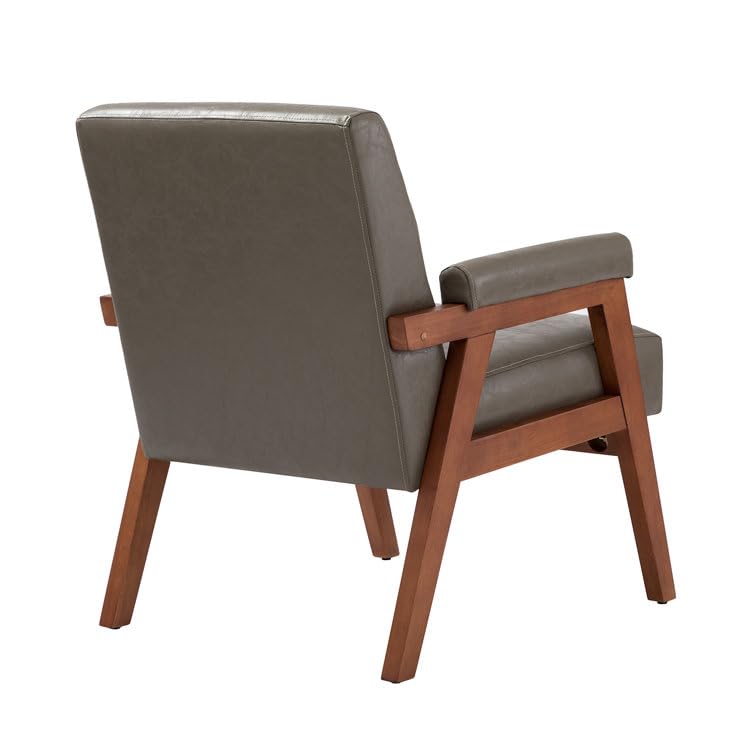 LSFH Unique Design True Innovations Mackenne Accent Chair, Ottoman Armchair with Solid Sagwan Wooden Frame Single Sofa Chair for Small Apartments, Living Room or Bedroom (1 Chair, Grey)