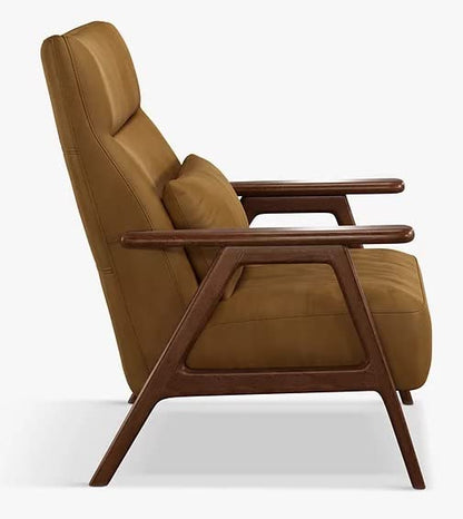 LSFH Unique Design True Innovations High Back Hendricks Leatherette Accent with Solid Sagwan Wooden Frame Single Sofa for Small Apartments, Living Room or Bedroom (1 Chair, Tan)