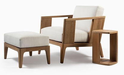 LSFH Unique Design True Innovations Malibuzz Accent Chair, Armchair with Solid Sagwan Wooden Frame Single Sofa Chair for Small Apartments, Living Room or Bedroom (Chair with Ottoman, Off-White)