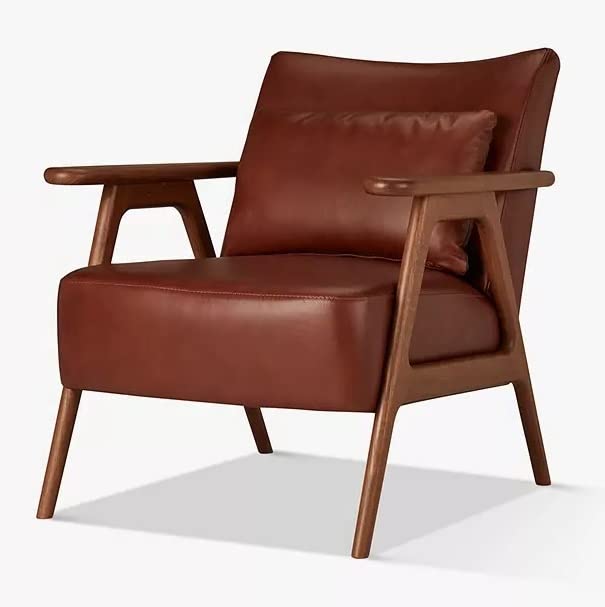 LSFH Unique Design True Innovations Hendricks Leatherette Accent Chair Armchair with Solid Sagwan Wooden Frame Single Sofa Chair for Small Apartments, Living Room or Bedroom (Set of 2 Chairs, Brown)