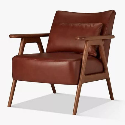LSFH Unique Design True Innovations Hendricks Leatherette Accent Chair Armchair with Solid Sagwan Wooden Frame Single Sofa Chair for Small Apartments, Living Room or Bedroom (Set of 2 Chairs, Brown)
