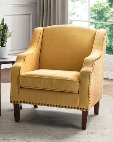 LSFH Unique Design True Innovations Aleithz Accent Chair, Armchair with Solid Sagwan Wooden Frame Single Sofa Chair for Small Apartments, Living Room or Bedroom (1 Chair, Yellow)