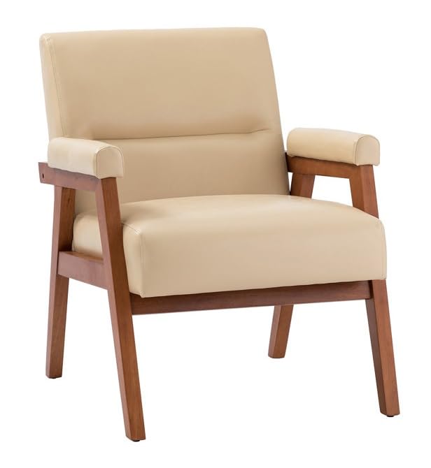 LSFH Unique Design True Innovations Mackenne Accent Chair, Ottoman Armchair with Solid Sagwan Wooden Frame Single Sofa Chair for Small Apartments, Living Room or Bedroom (Set of 2 Chairs, Beige)