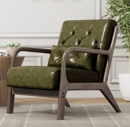 LSFH Unique Design True Innovations Alcie Accent Chair, Ottoman Armchair with Solid Sagwan Wooden Frame Single Sofa Chair for Small Apartments, Living Room or Bedroom (1 Chair, Kai Green)