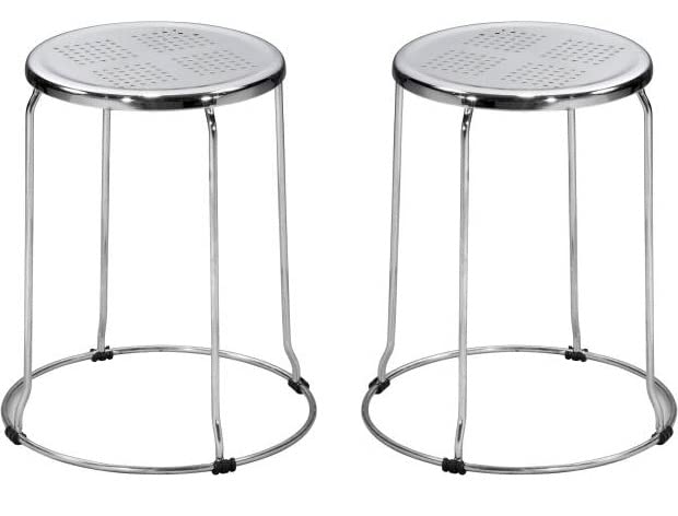 LSFH Unique Design Office Stainless Steel Stool Chrome Finishing Steel Stool Round Shape for Small Apartments, Living Room or Bedroom (Set of 2)