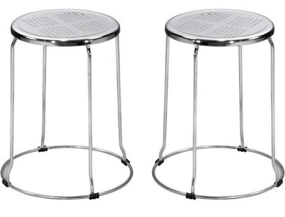 LSFH Unique Design Office Stainless Steel Stool Chrome Finishing Steel Stool Round Shape for Small Apartments, Living Room or Bedroom (Set of 2)
