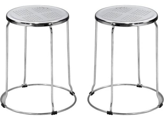 LSFH Unique Design Office Stainless Steel Stool Chrome Finishing Steel Stool Round Shape for Small Apartments, Living Room or Bedroom (Set of 2)