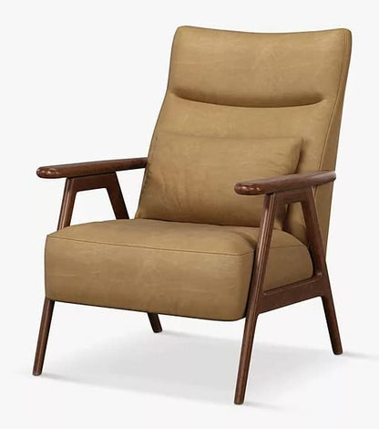 LSFH Unique Design True Innovations High Back Hendricks Leatherette Accent with Solid Sagwan Wooden Frame Single Sofa for Small Apartments, Living Room or Bedroom (Set of 2 Chairs, Light Brown)