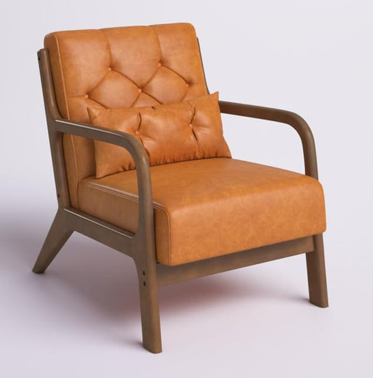 LSFH Unique Design True Innovations Alcie Accent Chair, Ottoman Armchair with Solid Sagwan Wooden Frame Single Sofa Chair for Small Apartments, Living Room or Bedroom (1 Chair, Brown)