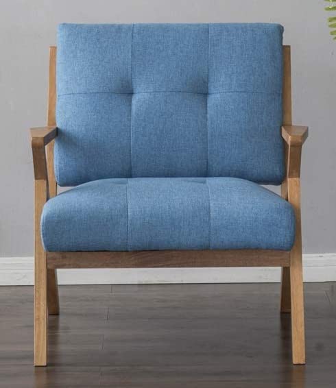LSFH Unique Design True Innovations Modern Tufted Accent Chair Armchair with Solid Sagwan Wooden Frame Single Sofa Chair for Small Apartments, Living Room or Bedroom (Set of 2 Chairs, Blue)