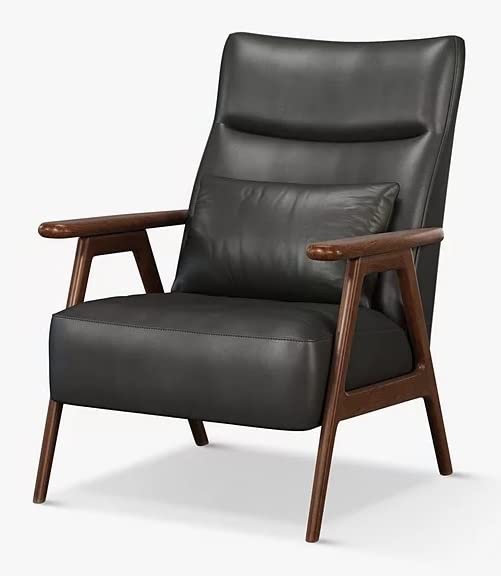 LSFH Unique Design True Innovations High Back Hendricks Leatherette Accent with Solid Sagwan Wooden Frame Single Sofa for Small Apartments, Living Room or Bedroom (1 Chair, Charcoal)