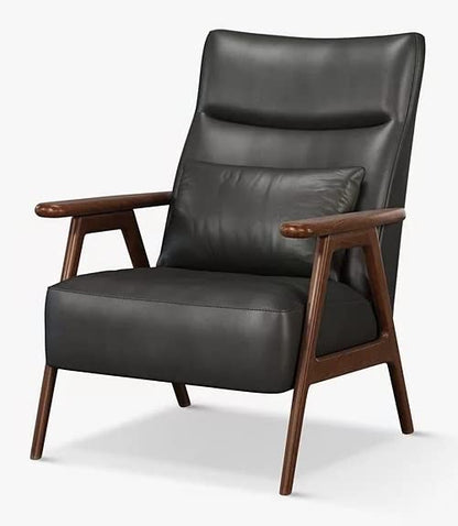 LSFH Unique Design True Innovations High Back Hendricks Leatherette Accent with Solid Sagwan Wooden Frame Single Sofa for Small Apartments, Living Room or Bedroom (1 Chair, Charcoal)