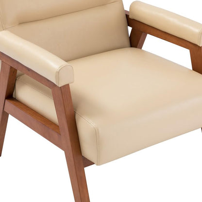LSFH Unique Design True Innovations Mackenne Accent Chair, Ottoman Armchair with Solid Sagwan Wooden Frame Single Sofa Chair for Small Apartments, Living Room or Bedroom (Set of 2 Chairs, Beige)