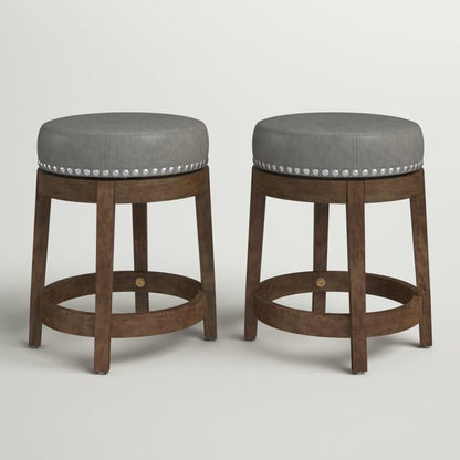 LSFH Unique Design True Innovations Arlettez Swivel Bar Stool with 100% Sagwan Wood Frame 360 Degree Ball & Cast Swivel Pub Height Bar Stool for Shop, Salon, Office and Home (Set of 2 Barstool, Grey)