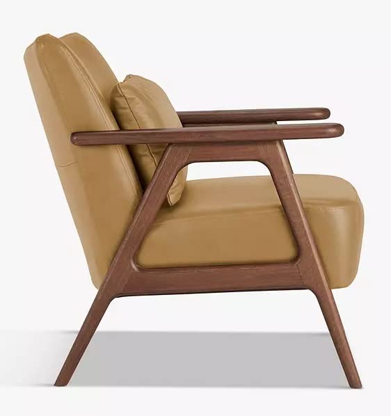 LSFH Unique Design Hendricks Leatherette Accent Chair Armchair with Solid Sagwan Wooden Frame Single Sofa Chair for Small Apartments, Living Room or Bedroom (Set of 2 Chairs, Light Brown)